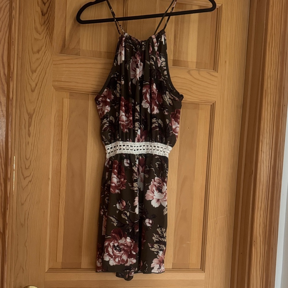 H&M Floral Mini Dress with Lace Waist - Black and Pink